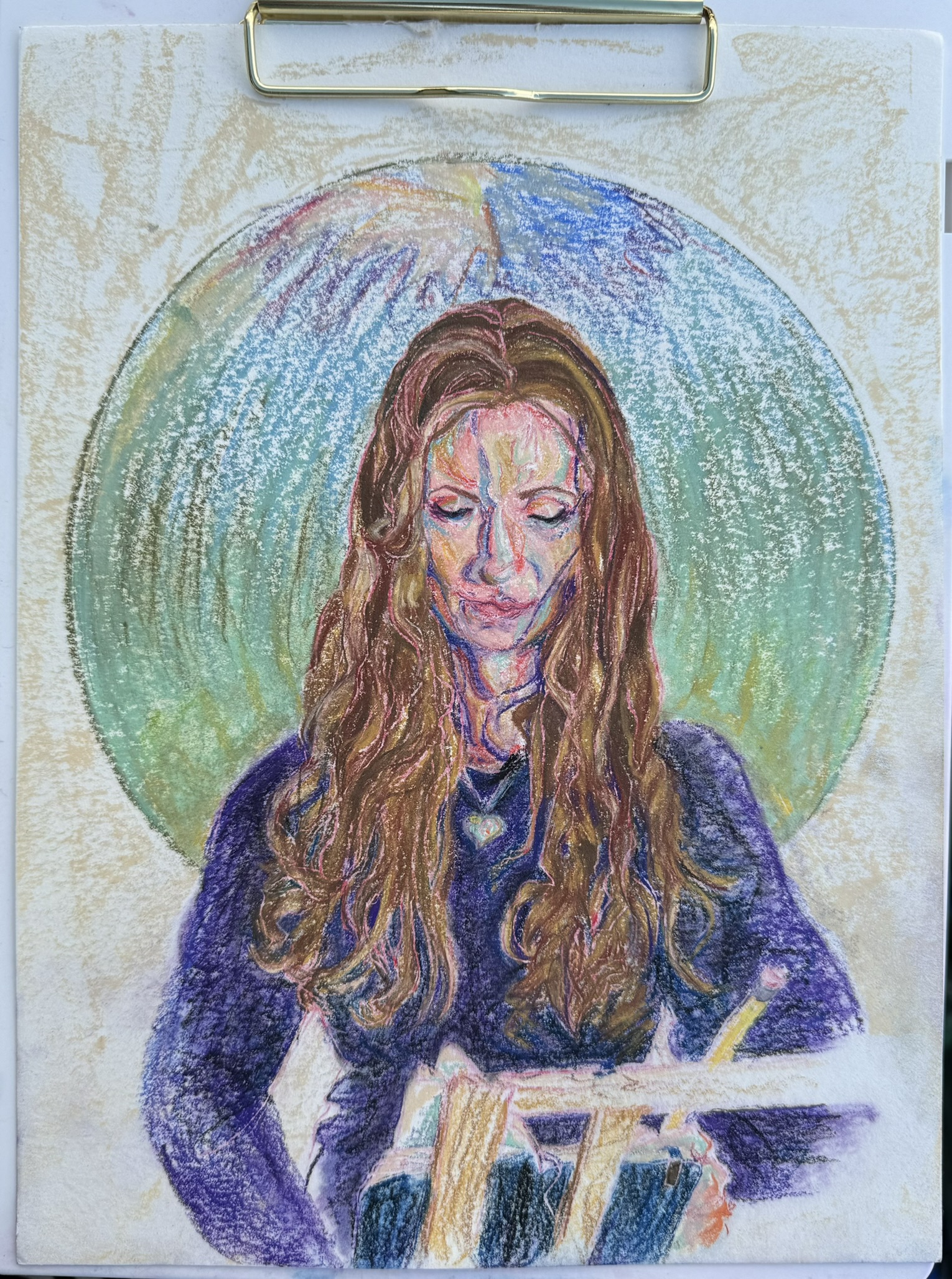 Self portrait by Destiny Barrett in chalk pastel