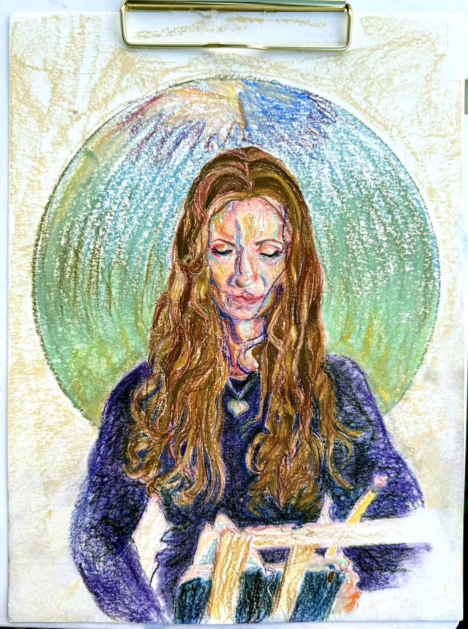 Self portrait by Destiny Barrett in chalk pastel